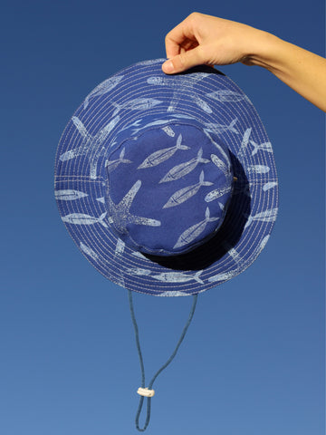 Blue kids hat with fish print