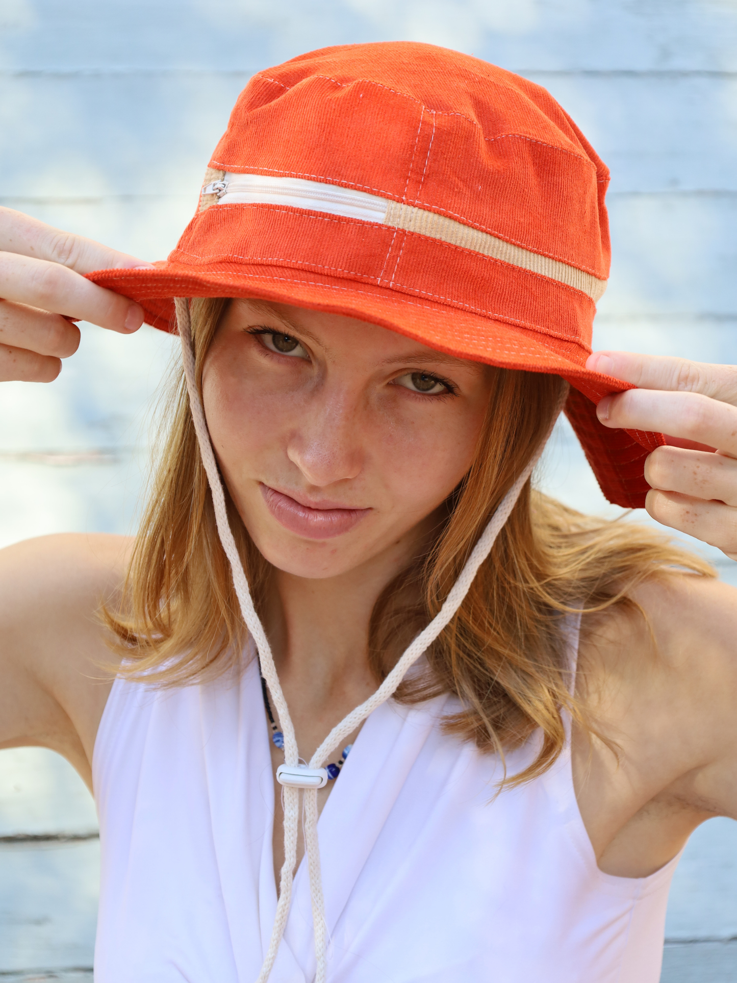 Orange Fishermen Hat with zip pocket Made in South Africa