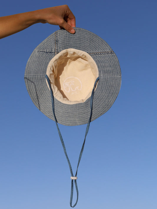 Hand made fishermen hat with denim recycled fabric