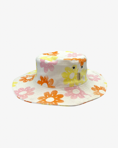 Hand printed hat with flowers